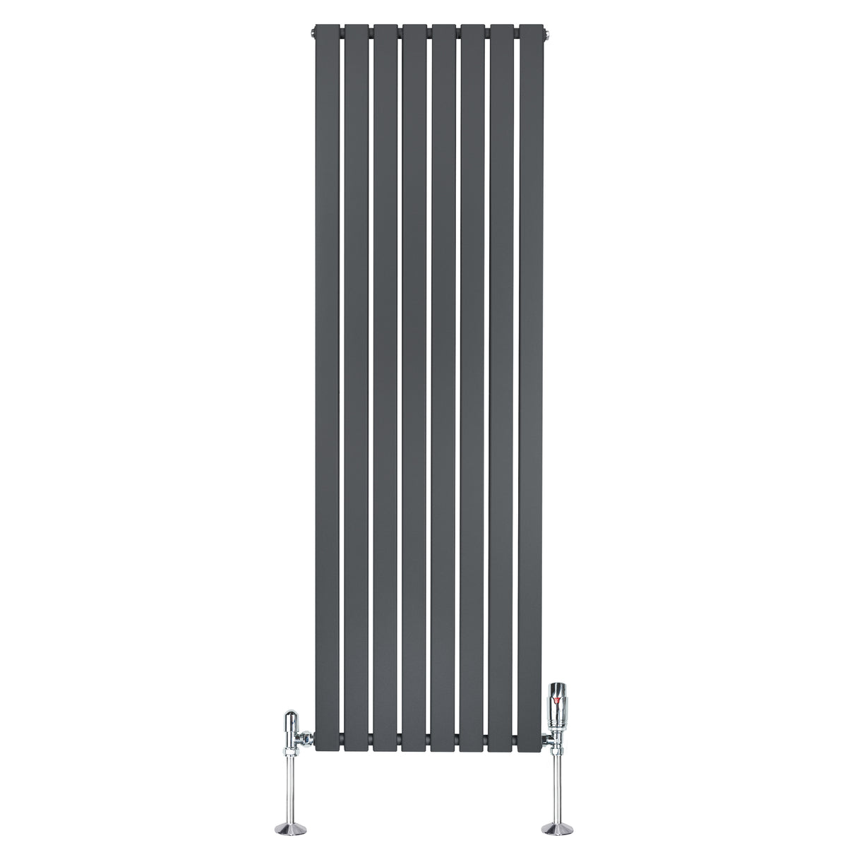 Radiador plano de coluna única cinzento antracite, 1800 mm x 560 mm, com válvulas cromadas e design moderno e elegante