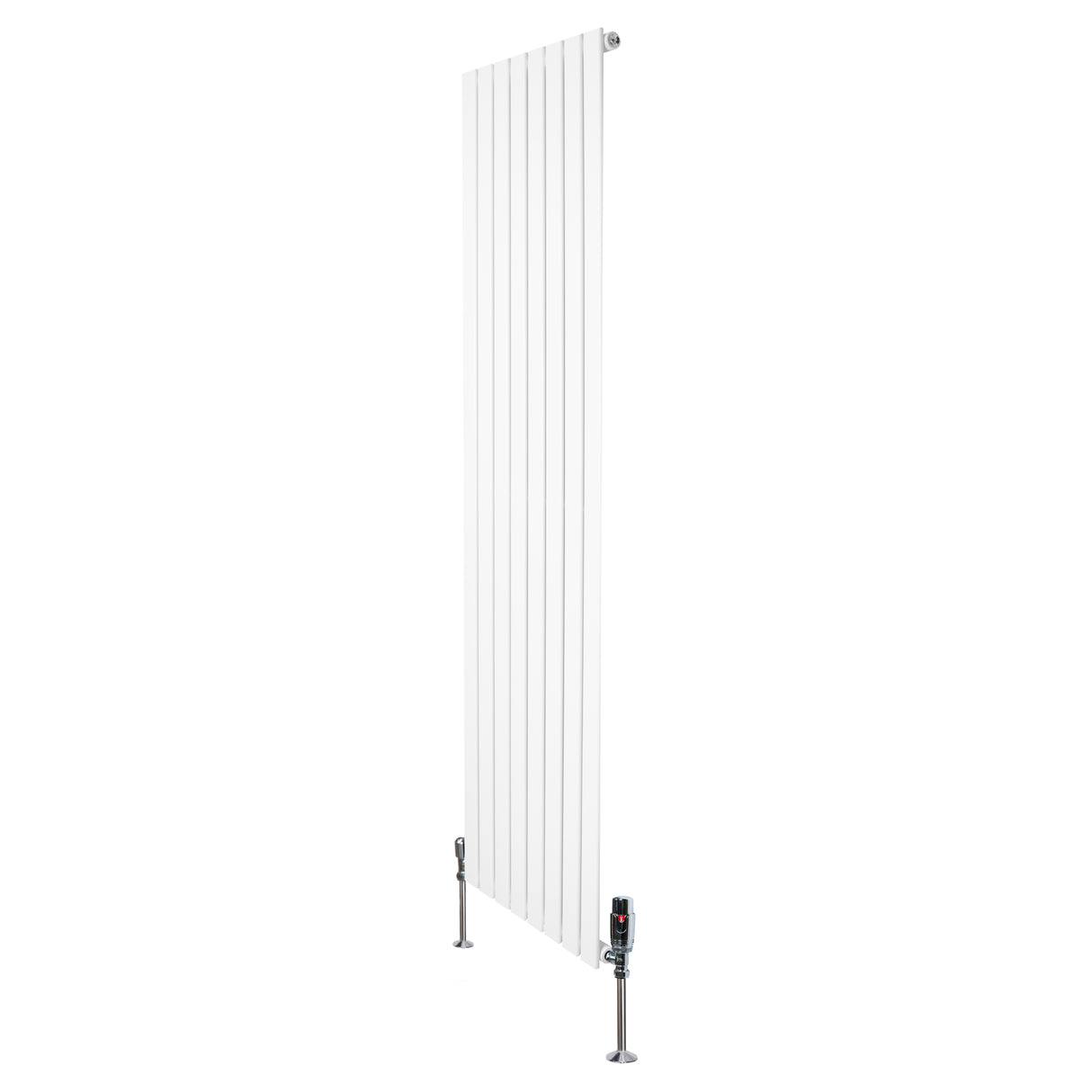 Radiador plano de coluna única, 1800 mm x 560 mm, com acabamento branco e válvulas, ideal para aquecimento eficiente e moderno