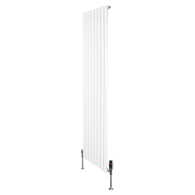 Radiador plano de coluna única, 1800 mm x 560 mm, com acabamento branco e válvulas, ideal para aquecimento eficiente e moderno