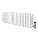 Radiador tradicional de 4 colunas, acabamento branco brilhante, com válvulas, ideal para aquecimento eficiente em ambientes internos