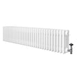 Radiador tradicional branco de 4 colunas, 300 x 1505 mm, com válvulas, superfície lisa e acabamento brilhante, ideal para aquecimento