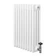 Radiador tradicional de 4 colunas, acabamento branco brilhante, com válvulas metálicas, ideal para aquecimento de ambientes