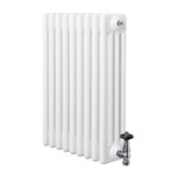 Radiador tradicional de 4 colunas, acabamento branco brilhante, com válvulas metálicas, ideal para aquecimento de ambientes