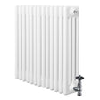 Radiador tradicional branco de 4 colunas, com acabamento liso e válvulas metálicas, ideal para aquecer ambientes com estilo
