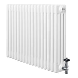Radiador tradicional de 4 colunas, acabamento branco brilhante, com válvulas cromadas, ideal para aquecimento eficiente e elegante