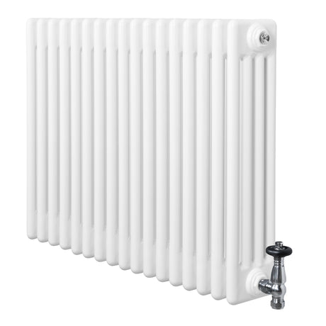 Radiador tradicional de 4 colunas, acabamento branco brilhante, com válvulas cromadas, ideal para aquecimento eficiente e elegante