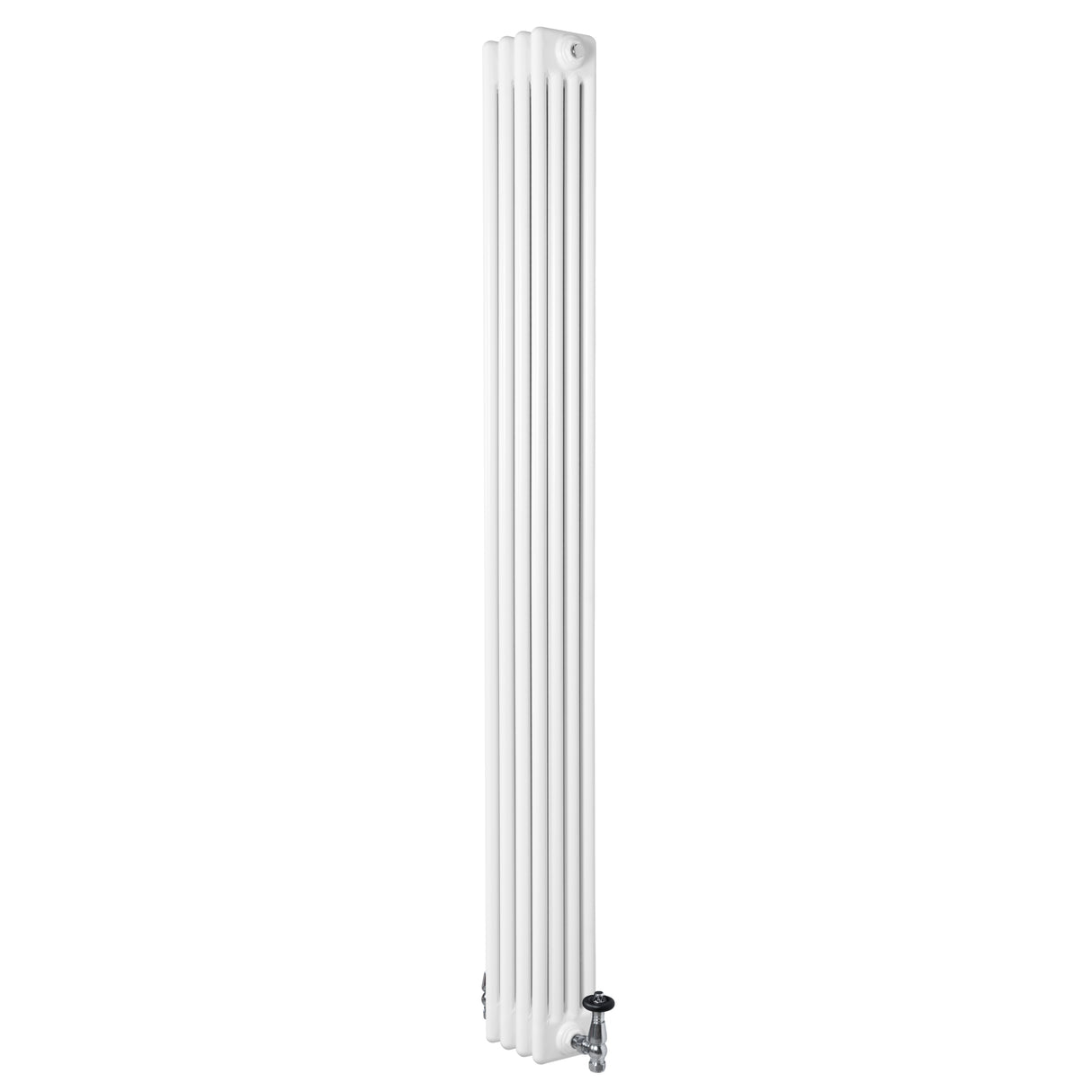 Radiador tradicional branco de 4 colunas, 1800 x 200 mm, com válvulas, apresentando acabamento liso e design elegante e moderno