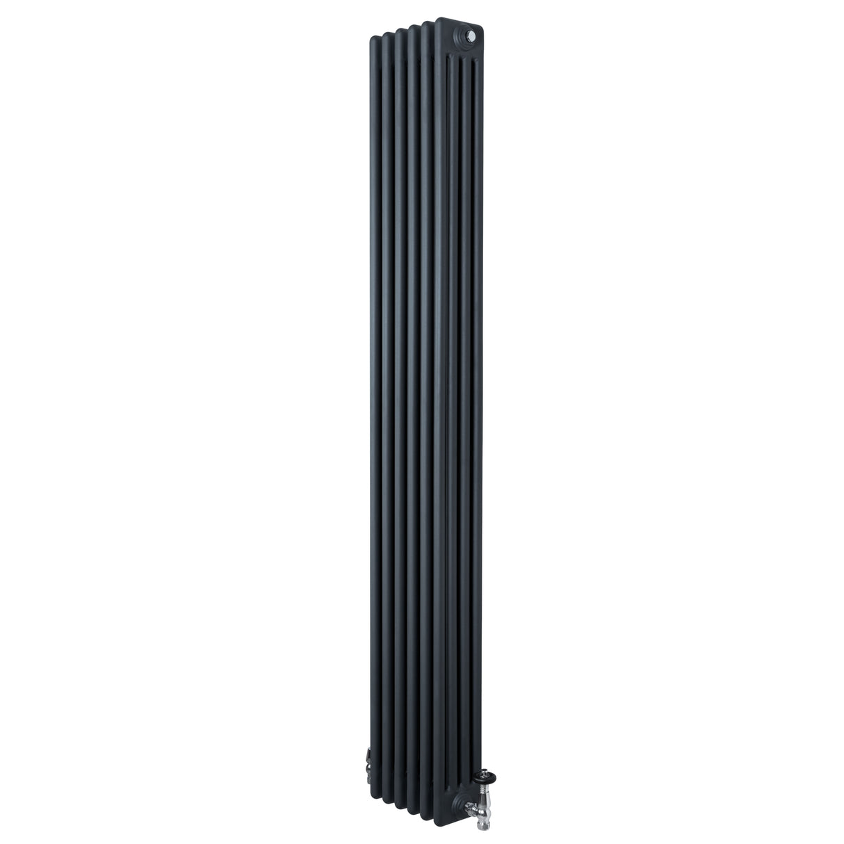 Radiador tradicional de 4 colunas em cinza antracite, com acabamento liso e design vertical, ideal para aquecimento eficiente