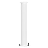 Radiador tradicional de 4 colunas em branco, com válvulas, medindo 1800 x 290 mm, ideal para aquecimento eficiente e elegante