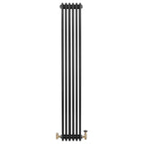 Radiador tradicional preto de 4 colunas, 1800 x 290 mm, com válvulas douradas, ideal para aquecimento e decoração de ambientes