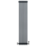 Radiador tradicional de 4 colunas em cinza antracite, com acabamento liso e válvulas, medindo 1800 x 380 mm, ideal para aquecimento