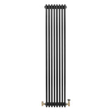 Radiador tradicional preto de 4 colunas, 1800 x 380 mm, com válvulas em metal, apresentando um design elegante e moderno