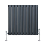 Radiador de coluna simples oval cinza antracite com válvulas, apresentando acabamento liso e design moderno, ideal para aquecimento eficiente