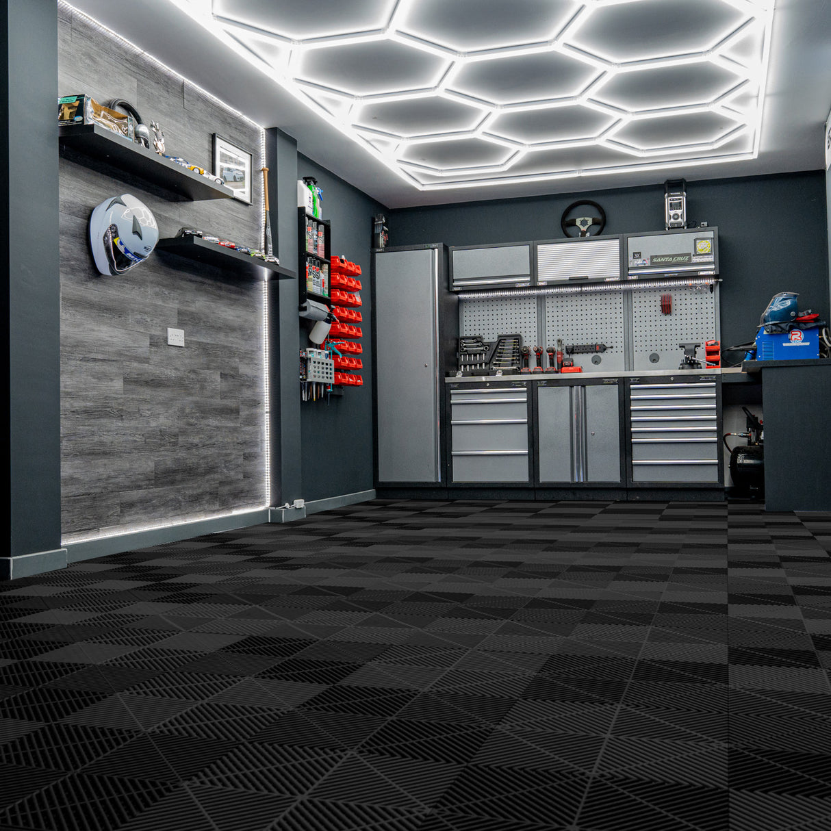 Placas de Polipropileno (120 un) com Bordas - Preto + Luz LED Hexagonal para Teto