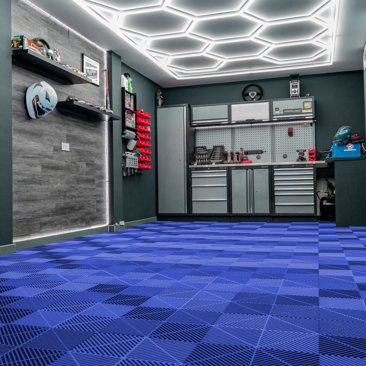 Placas de Polipropileno (120 un) com Bordas - Azul + Luz LED Hexagonal para Teto