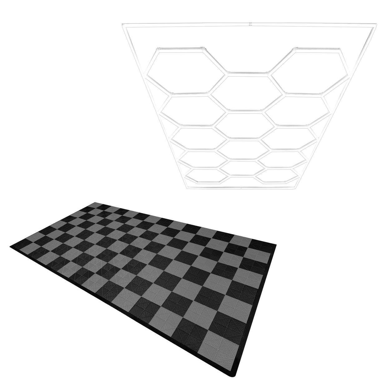 Placas de Polipropileno (120 un) com Bordas - Preto(60) e Cinza(60) + Luz LED Hexagonal para Teto