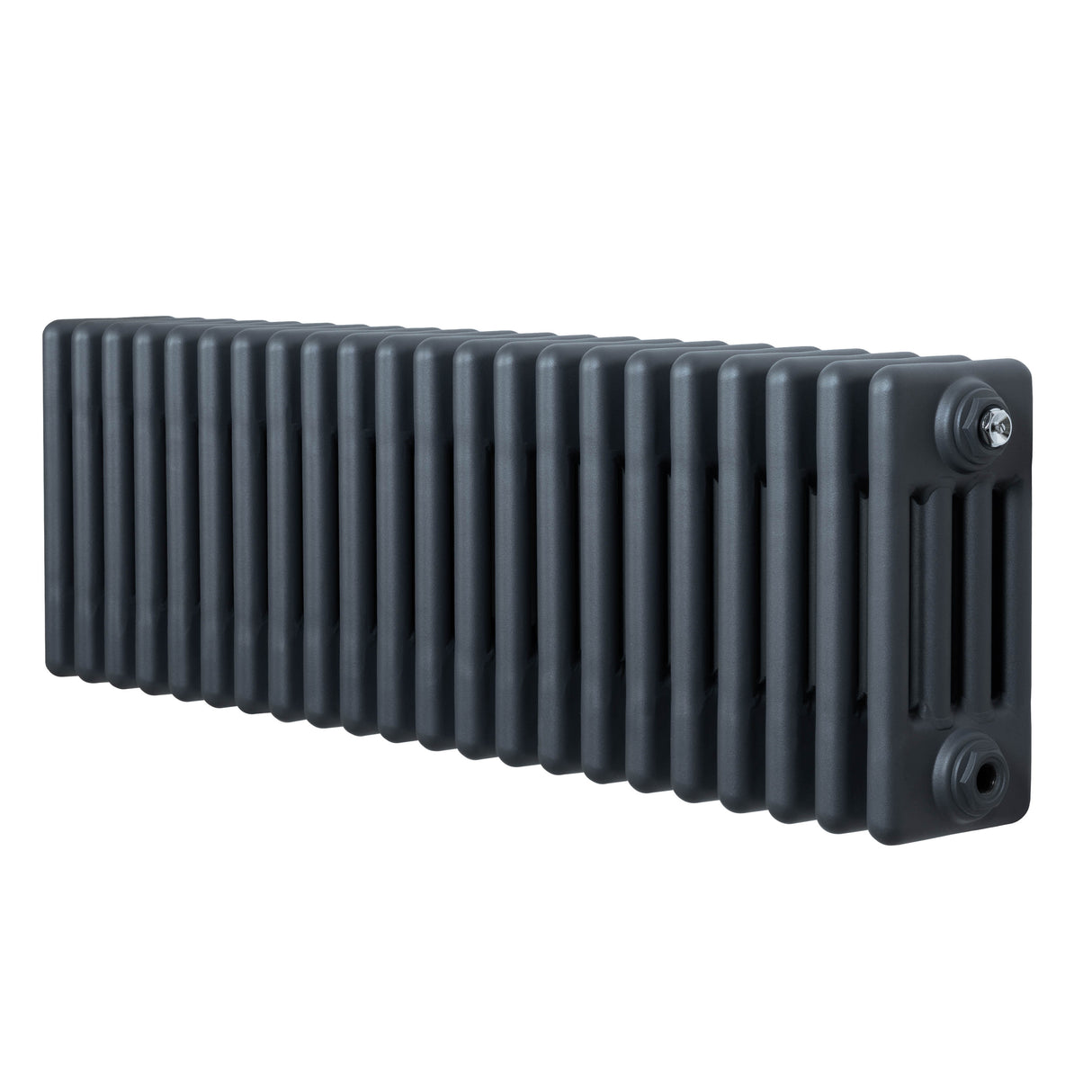 Radiador tradicional de 4 colunas em cinza antracite, com superfície lisa e design retangular, ideal para aquecimento de ambientes