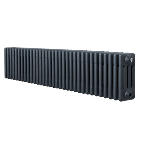 Radiador tradicional de 4 colunas em cinzento antracite, com design longo e texturizado, ideal para aquecimento eficiente e elegante