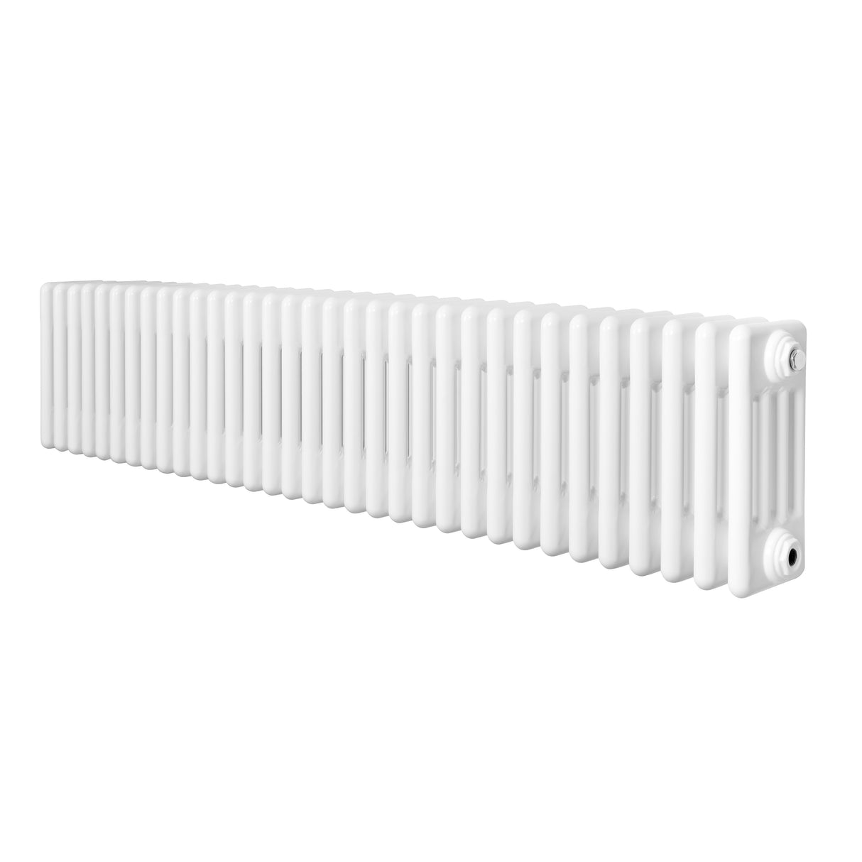 Radiador tradicional de 4 colunas em branco, com design retangular e superfície lisa, ideal para aquecimento eficiente de ambientes