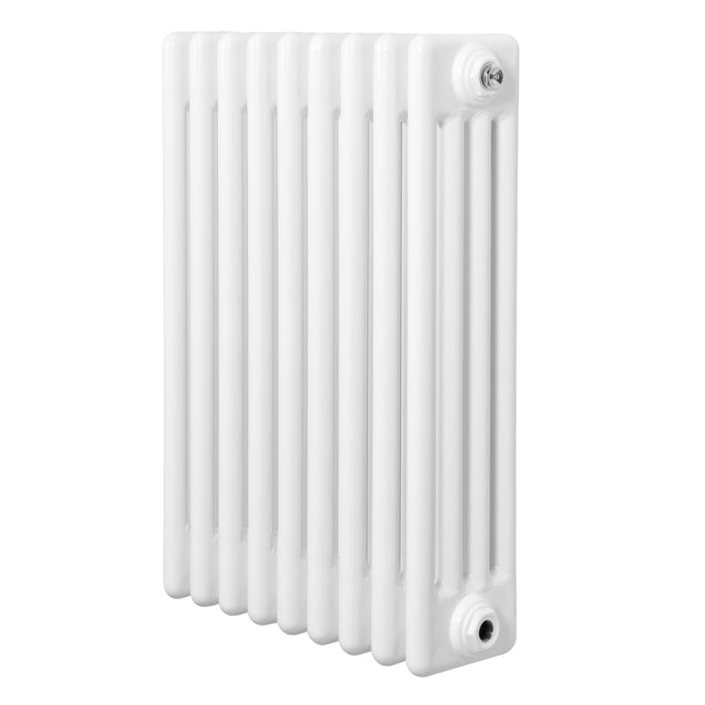 Radiador tradicional branco de 4 colunas, 600 x 425 mm, com acabamento liso e brilhante, ideal para aquecimento eficiente e elegante