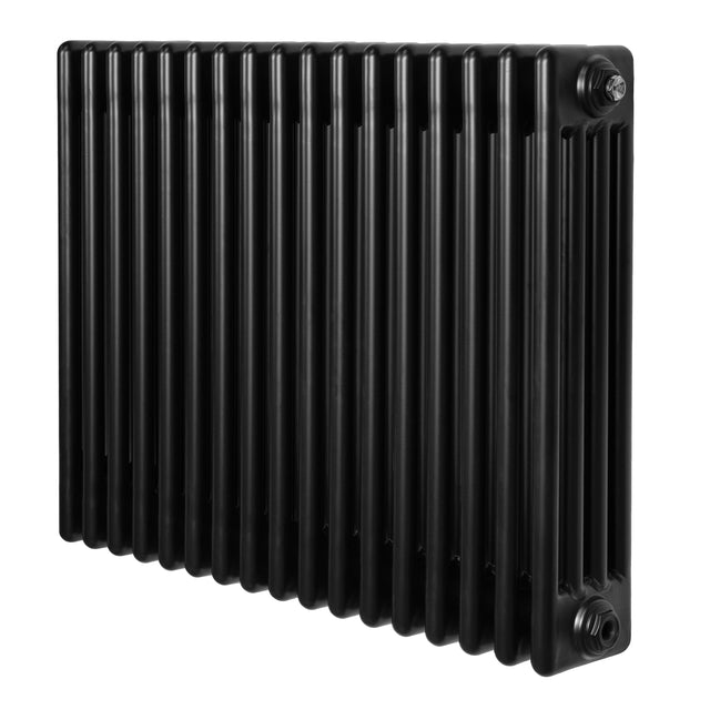 Radiador tradicional de 4 colunas em preto, com acabamento liso e estrutura robusta, ideal para aquecimento eficiente em ambientes