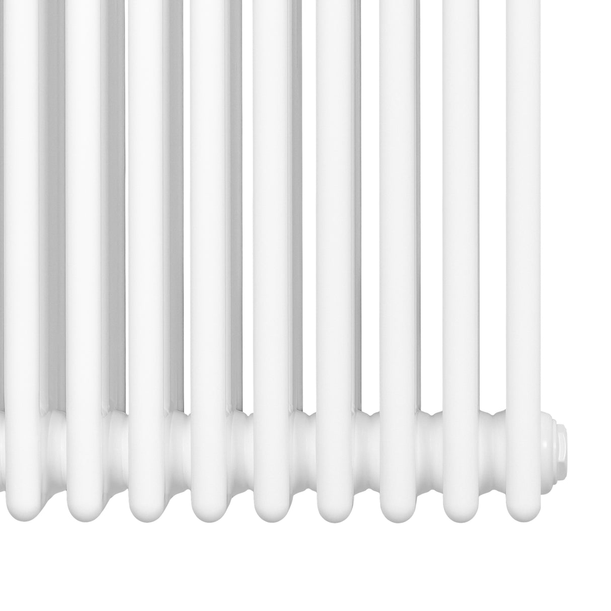Radiador tradicional de 4 colunas em branco, com acabamento liso e brilhante, ideal para aquecer ambientes de forma eficiente