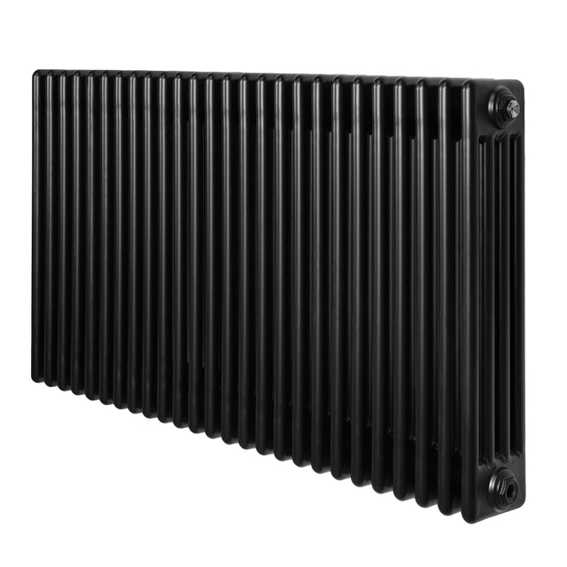 Radiador tradicional preto de 4 colunas, 600 x 1190 mm, com acabamento liso e design elegante, ideal para aquecimento de ambientes