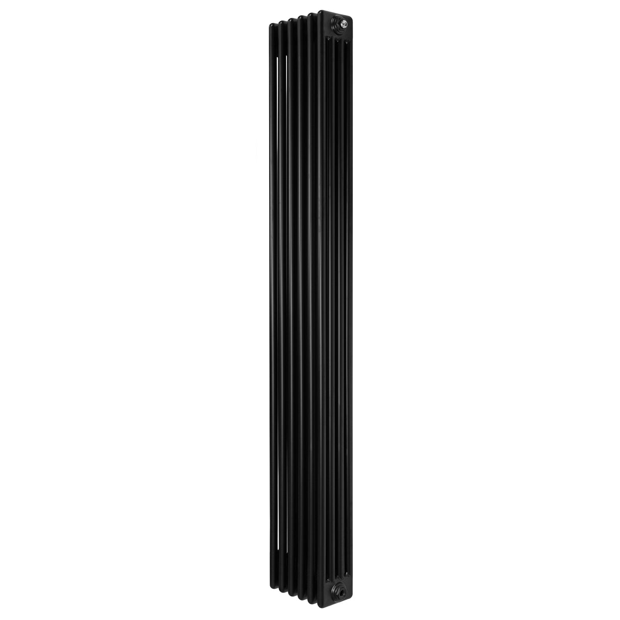 Radiador tradicional preto de 4 colunas, com design vertical e acabamento liso, ideal para aquecer ambientes com estilo moderno