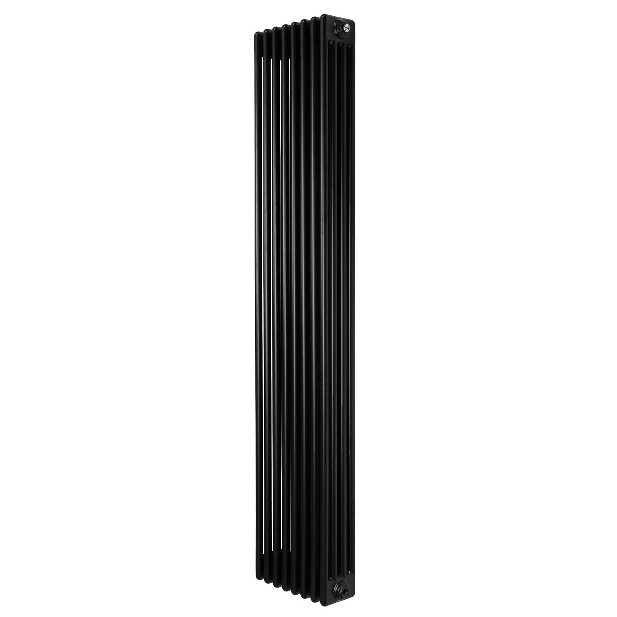 Radiador tradicional de 4 colunas em preto, com design vertical elegante, medindo 1800 x 380 mm, ideal para aquecimento eficiente