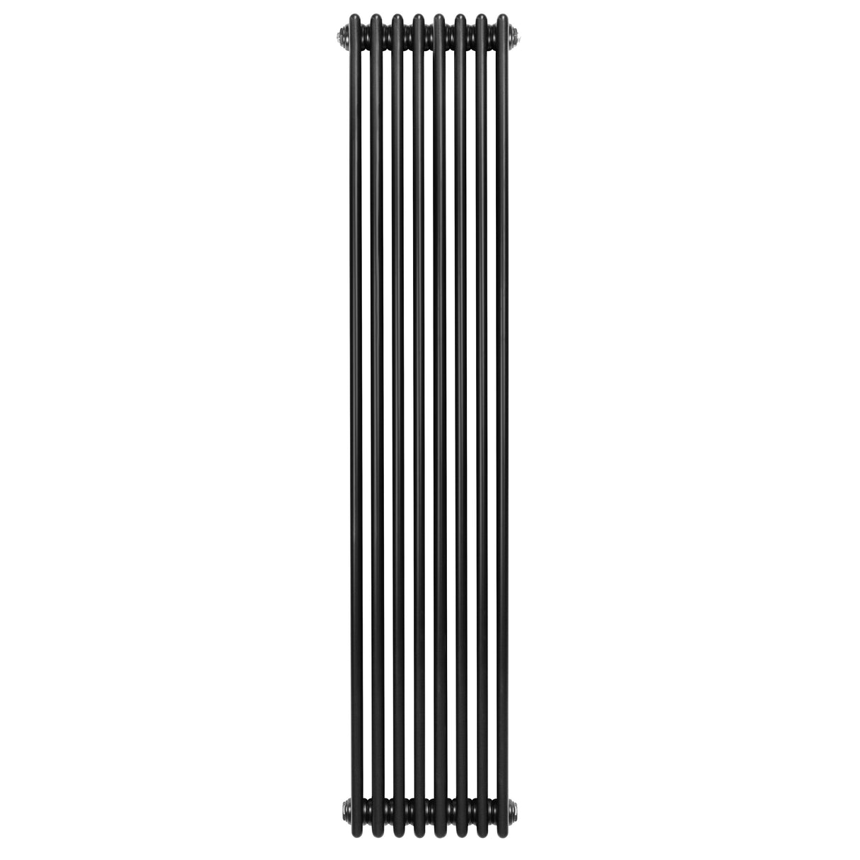 Radiador tradicional preto de 4 colunas, 1800 x 380 mm, com acabamento liso e estrutura vertical elegante, ideal para aquecimento eficiente