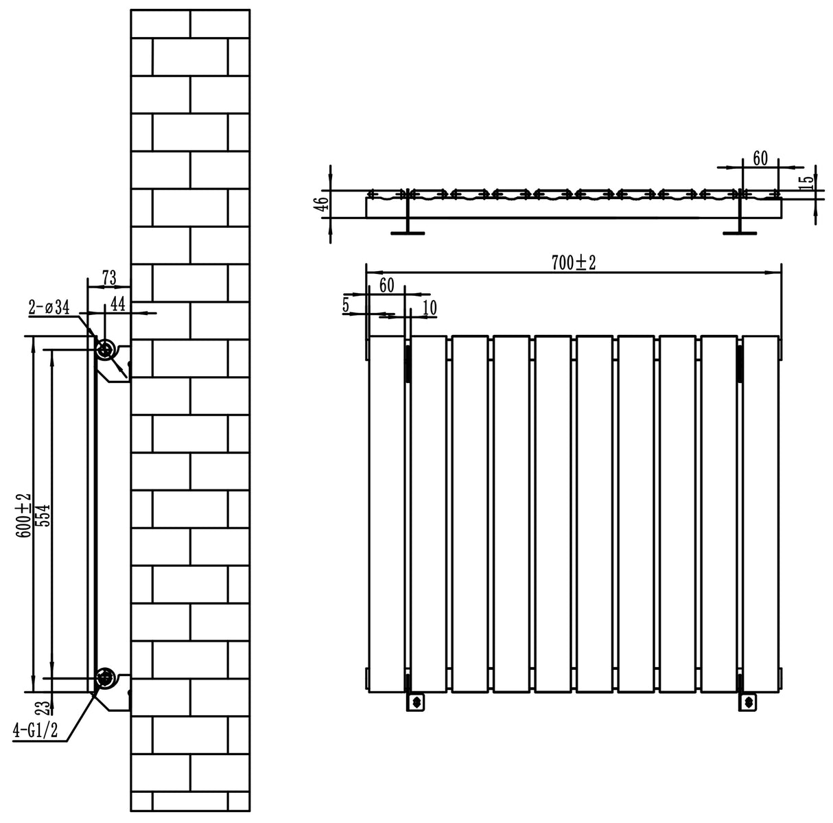 Radiador de Coluna Única – 600 mm x 700 mm – Branco