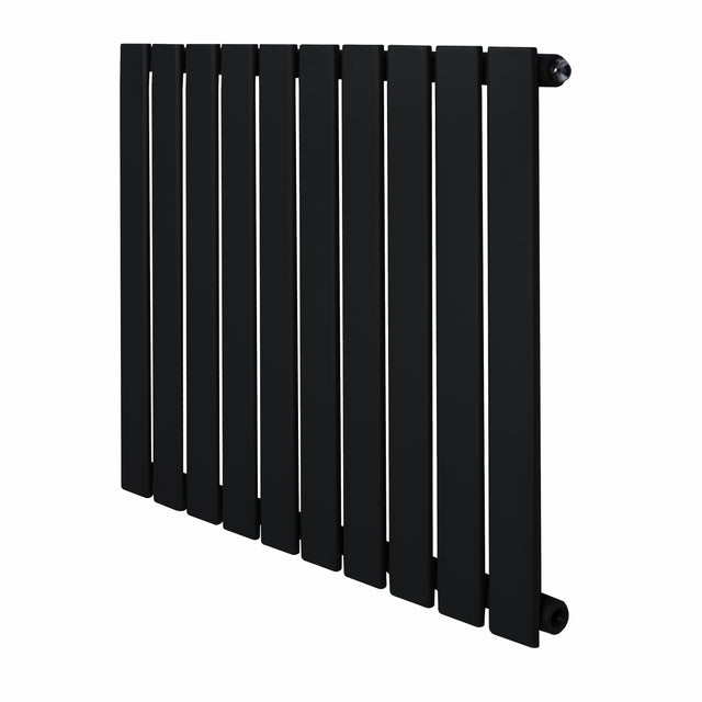 Radiador de coluna única preto com design moderno, 600 mm x 700 mm, composto por lâminas verticais lisas e acabamento fosco