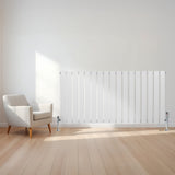 Radiador de coluna única branco de 600 mm x 1190 mm, com design elegante e linhas retas, instalado em ambiente moderno e claro