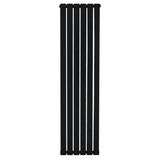 Radiador de coluna única preto, com design vertical e listras retas, medindo 1600 mm de altura por 420 mm de largura