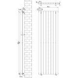 Radiador de coluna única branco, medindo 1800 mm x 560 mm, com design vertical e linhas retas, ideal para aquecimento eficiente