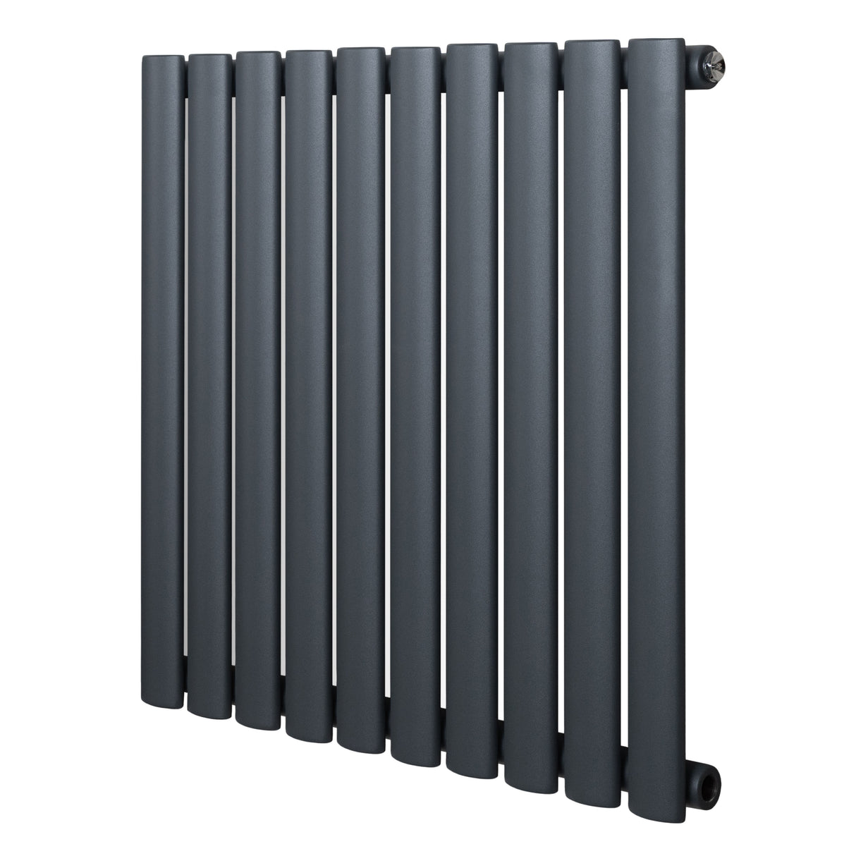 Radiador de coluna oval cinza antracite, com design moderno e linhas retas, ideal para aquecimento eficiente e elegante