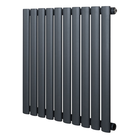 Radiador de coluna oval cinza antracite, com design moderno e linhas retas, ideal para aquecimento eficiente e elegante