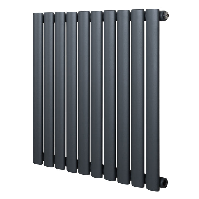 Radiador de coluna oval cinza antracite, com design moderno e linhas retas, ideal para aquecimento eficiente e elegante