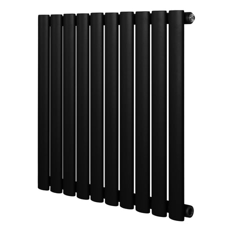Radiador de coluna simples oval preto, com 600 mm x 600 mm, apresenta design elegante e moderno, ideal para aquecimento eficiente