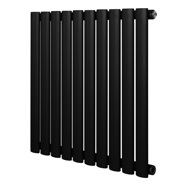 Radiador de coluna simples oval preto, com 600 mm x 600 mm, apresenta design elegante e moderno, ideal para aquecimento eficiente