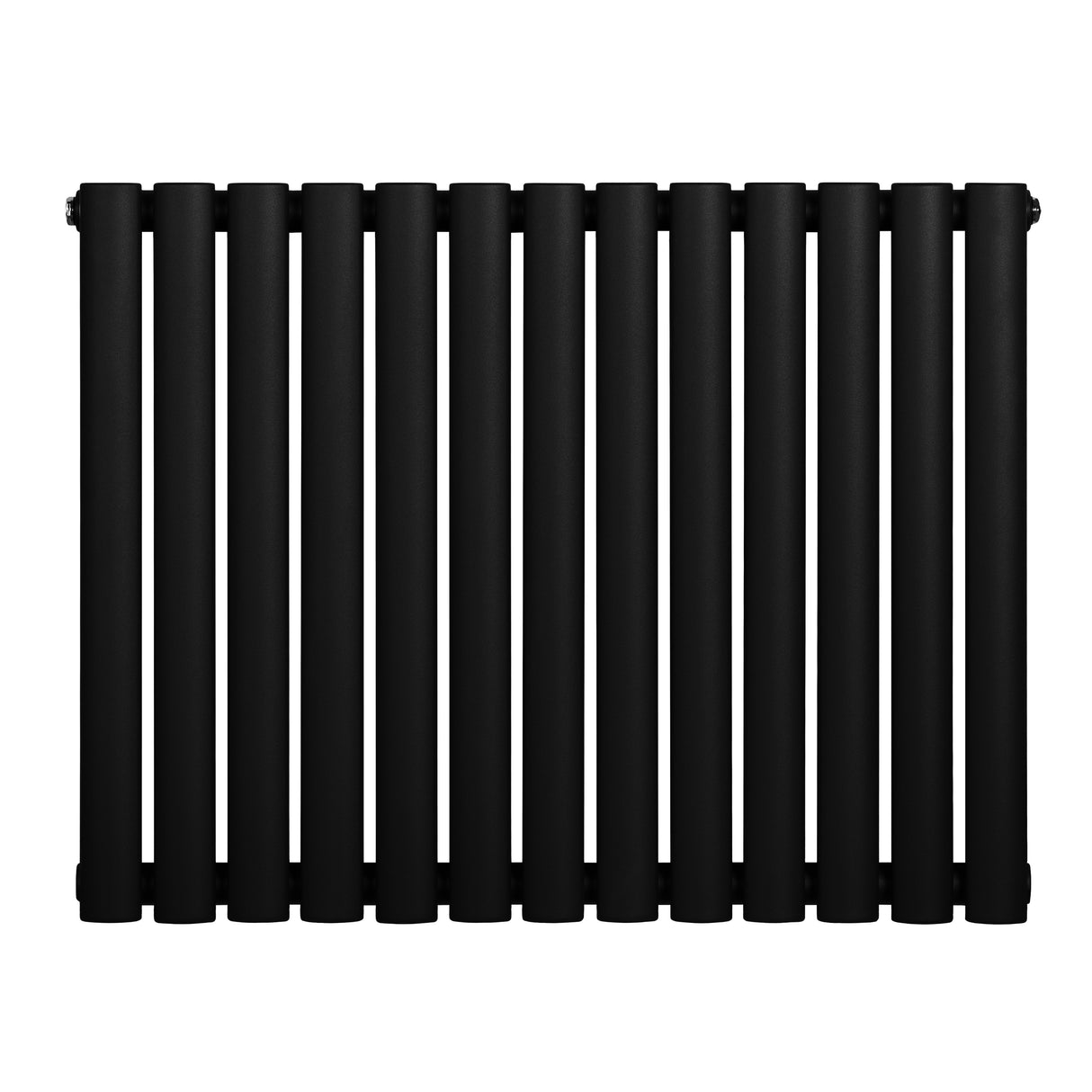 Radiador de coluna simples oval preto, com 600 mm de altura e 780 mm de largura, apresentando design elegante e moderno