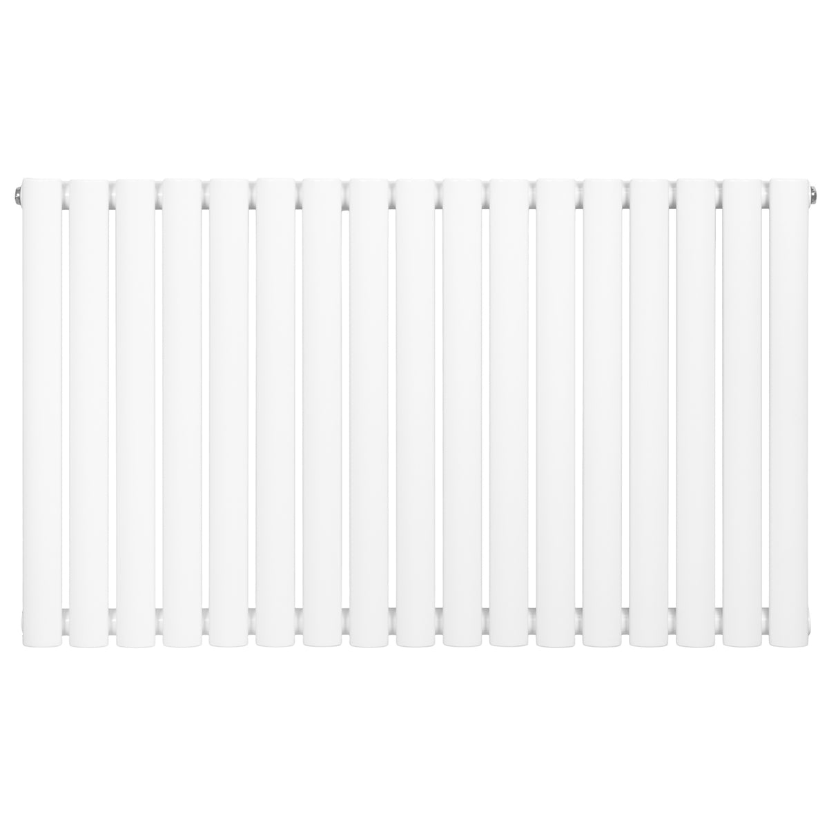 Radiador de coluna simples oval branco, com 600 mm de altura e 1020 mm de largura, apresentando um design liso e moderno