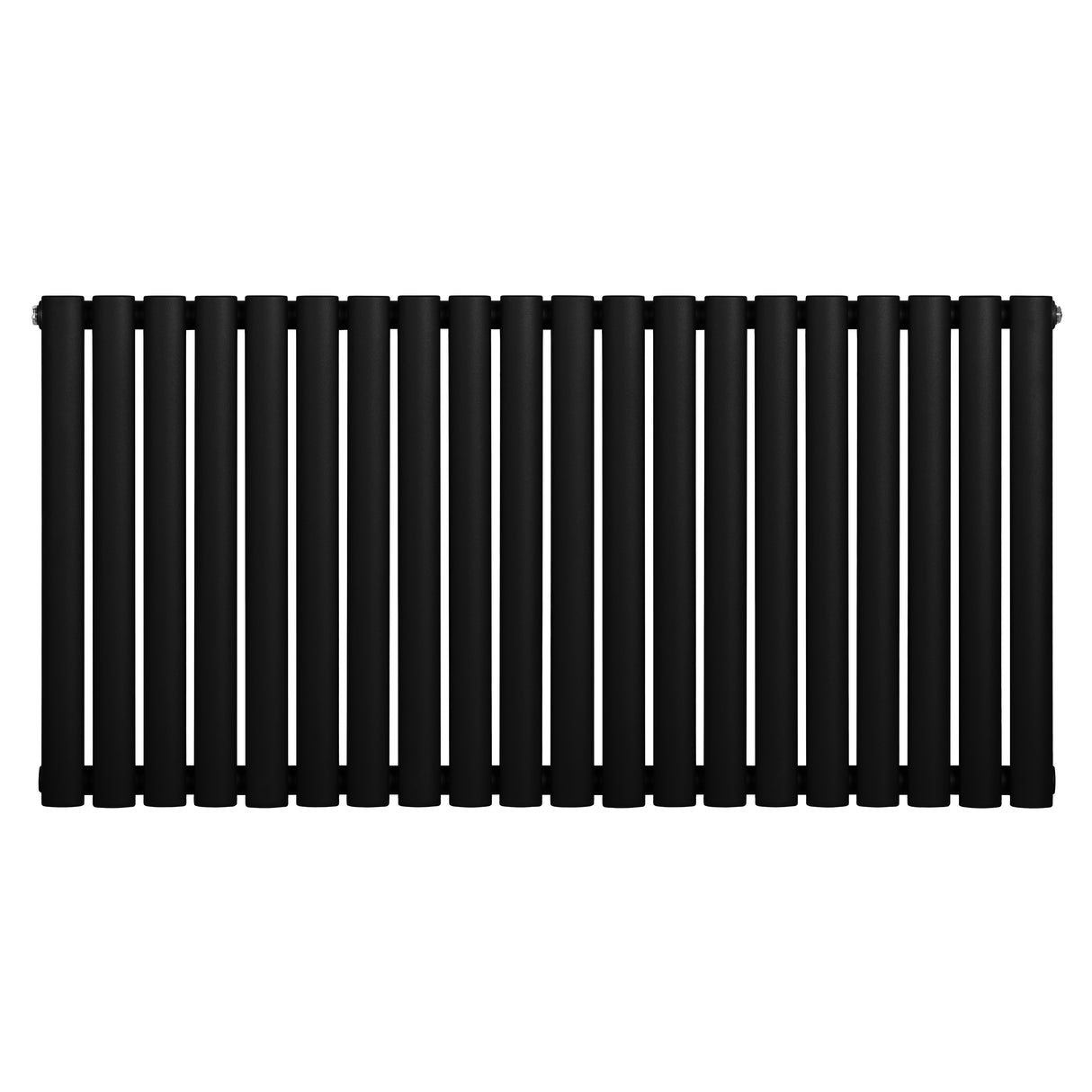 Radiador de coluna simples oval preto, com 600 mm de altura e 1200 mm de largura, apresentando acabamento liso e moderno