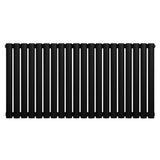 Radiador de coluna simples oval preto, com 600 mm de altura e 1200 mm de largura, apresentando acabamento liso e moderno