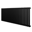 Radiador de coluna simples oval preto, com 600 mm de altura e 1620 mm de largura, apresentando um design moderno e elegante