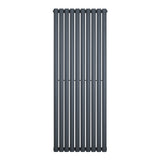Radiador de coluna simples oval cinza antracite, com 1600 mm de altura e 600 mm de largura, apresentando linhas retas e acabamento liso