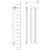 Radiador de coluna simples oval preto, medindo 1600 mm x 600 mm, com design elegante e linhas retas, ideal para aquecimento eficiente