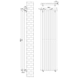 Radiador de coluna simples oval preto, com dimensões de 1800 mm x 480 mm, apresentando design elegante e linhas retas