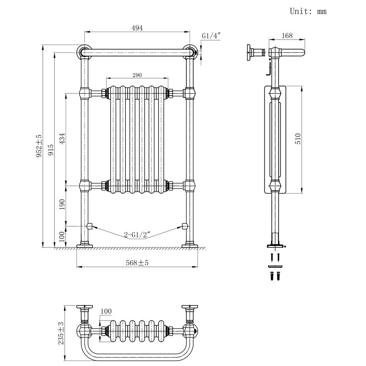 Radiador Toalheiro Tradicional – 950mm x 570mm – Cinza Antracite