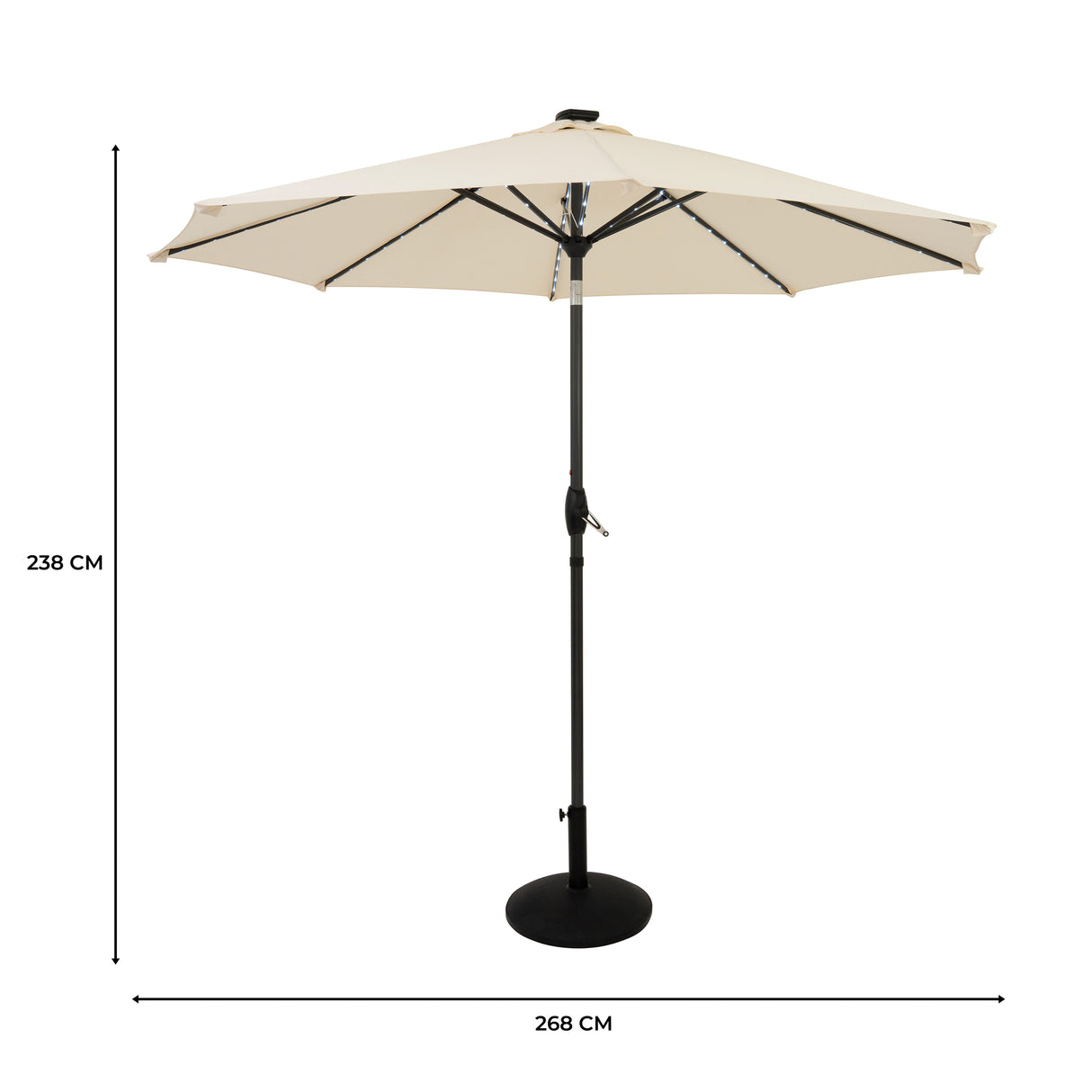 Guarda-Sol Inclinável LED 2,7 m com Base – Creme